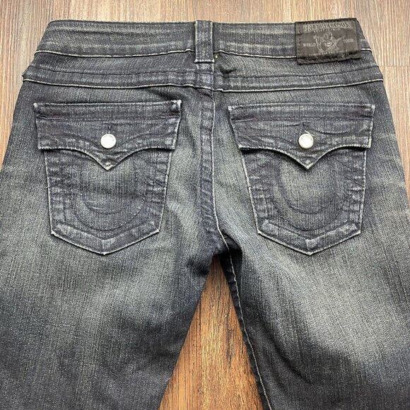 True Religion Julie Jeans Womens Size 27 Black Studded Pockets Slim USA Made - Picture 4 of 11